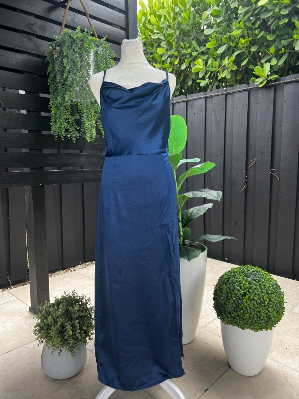 NWOT Women’s Royal Blue Slip Dress Long Satin Evening Gown Spaghetti Strap SMALL